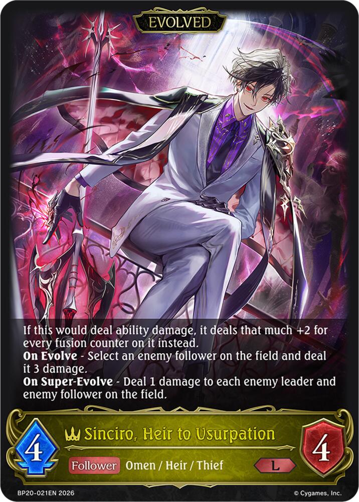 Sinciro, Heir to Usurpation (Evolved) (BP20: Omens and Heirs) — Shadowverse: Evolve card