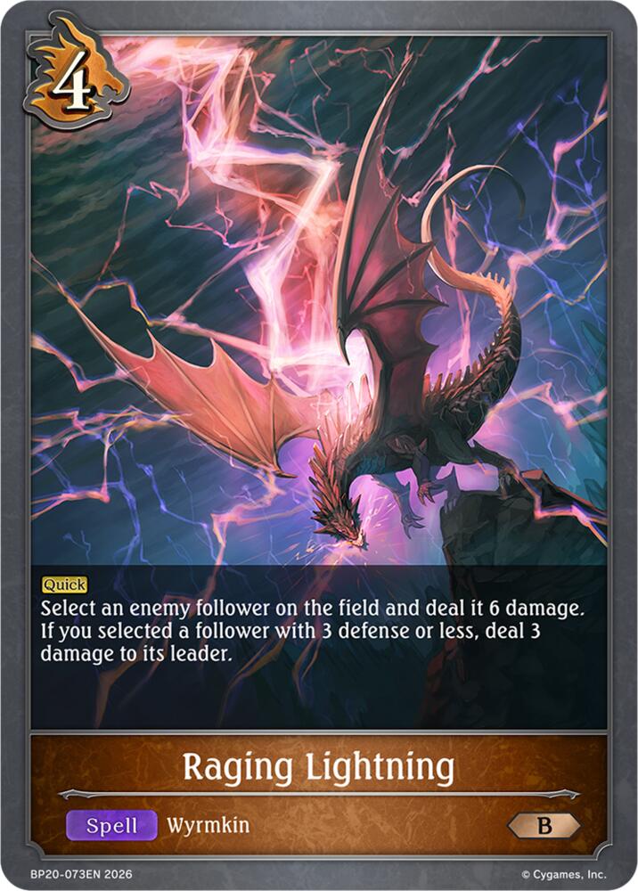 Raging Lightning (BP20: Omens and Heirs) — Shadowverse: Evolve card