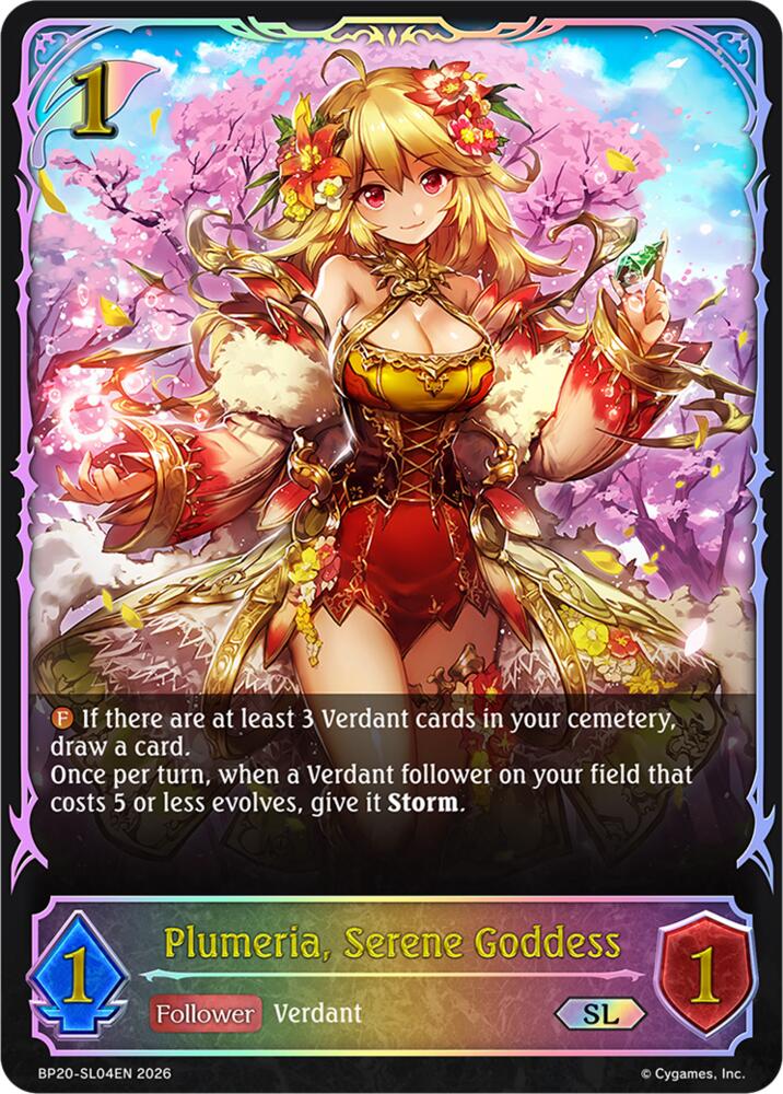 Plumeria, Serene Goddess (BP20: Omens and Heirs) — Shadowverse: Evolve card