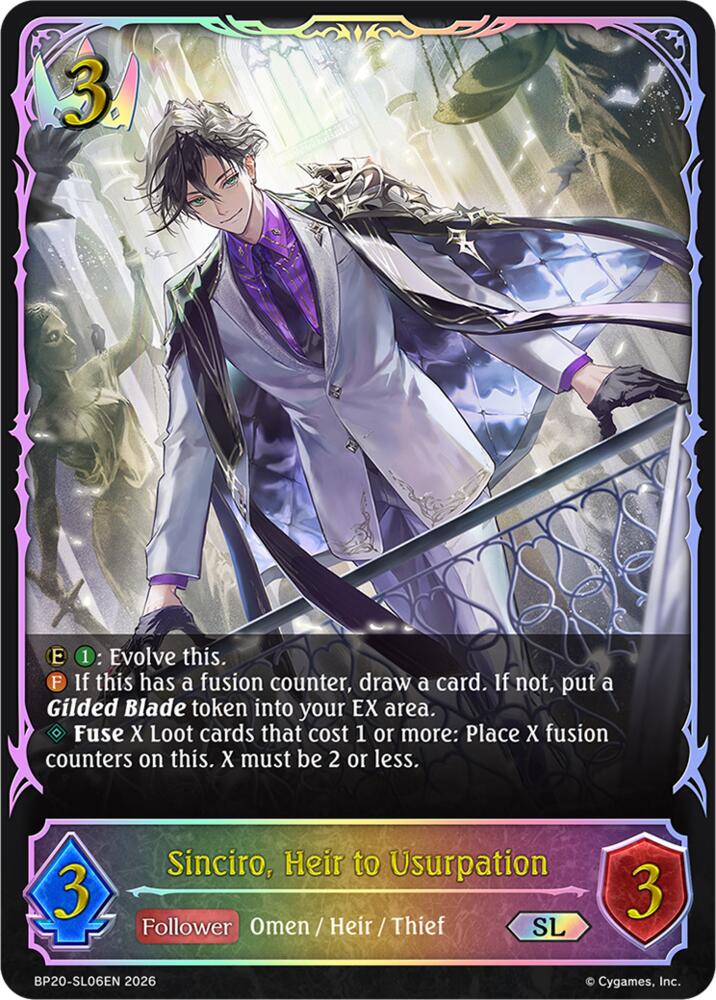 Sinciro, Heir to Usurpation (BP20: Omens and Heirs) — Shadowverse: Evolve card