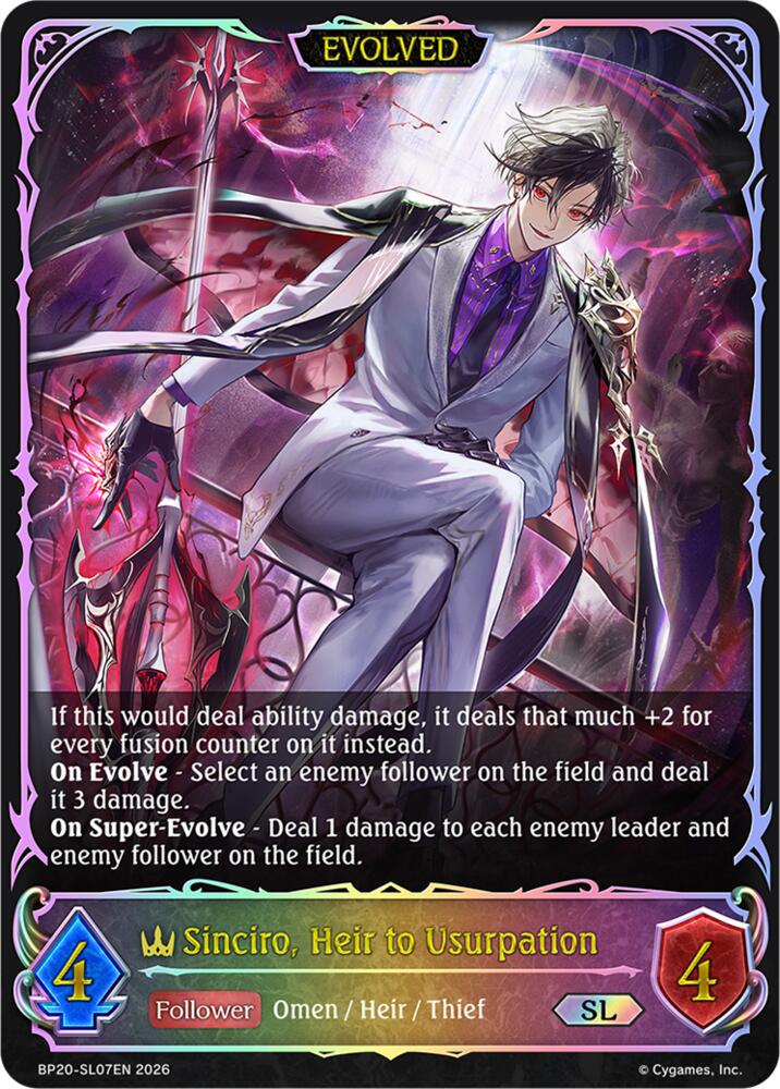 Sinciro, Heir to Usurpation (Evolved) (BP20: Omens and Heirs) — Shadowverse: Evolve card