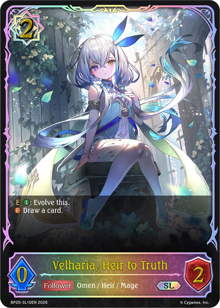 Velharia, Heir to Truth (BP20: Omens and Heirs) — Shadowverse: Evolve card