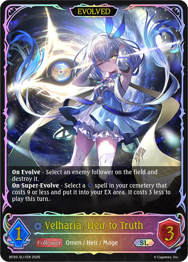 Velharia, Heir to Truth (Evolved) (BP20: Omens and Heirs) — Shadowverse: Evolve card