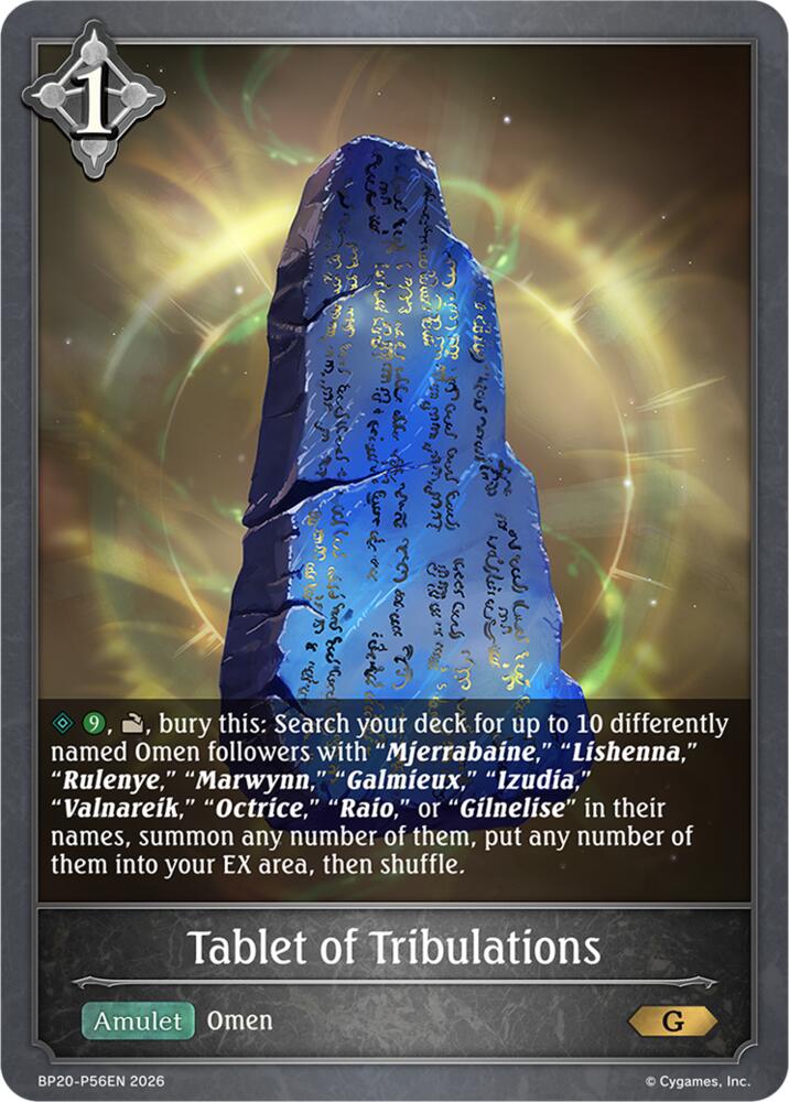Tablet of Tribulations (BP20: Omens and Heirs) — Shadowverse: Evolve card