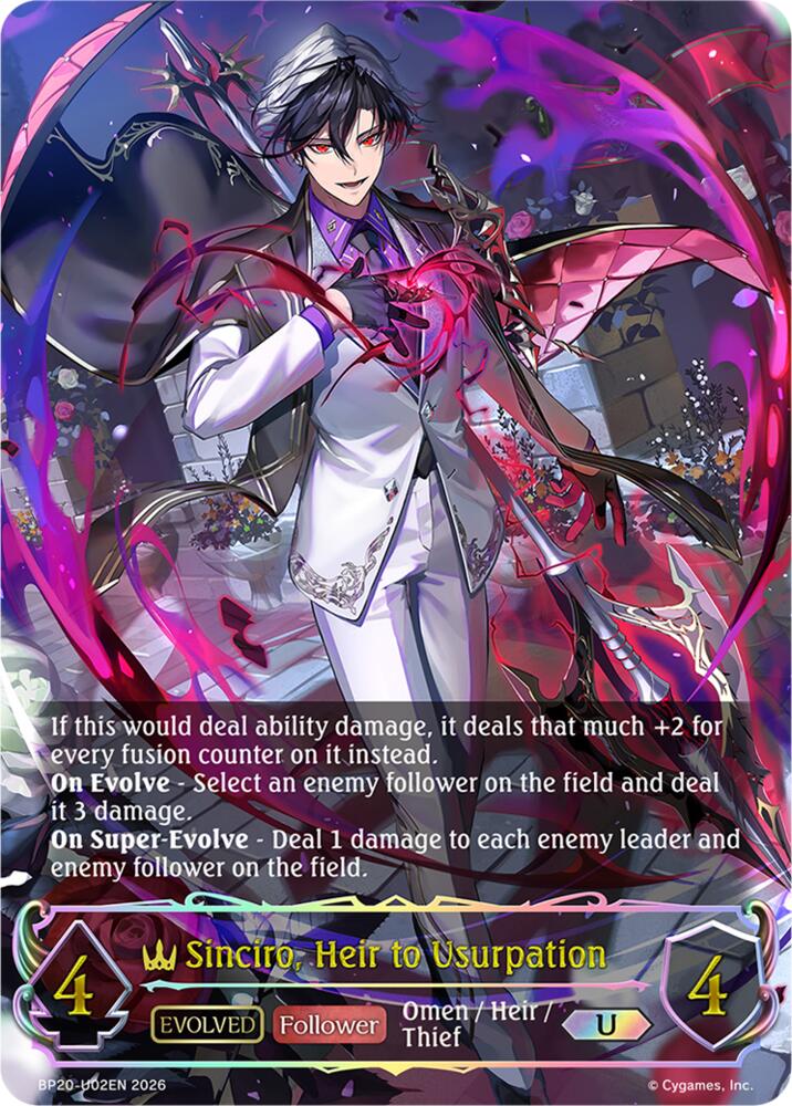 Sinciro, Heir to Usurpation (Evolved) (BP20: Omens and Heirs) — Shadowverse: Evolve card
