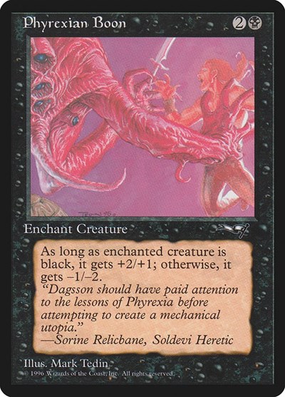 Phyrexian Boon (Man Held Aloft) from ALL #58b, Magic: The Gathering card
